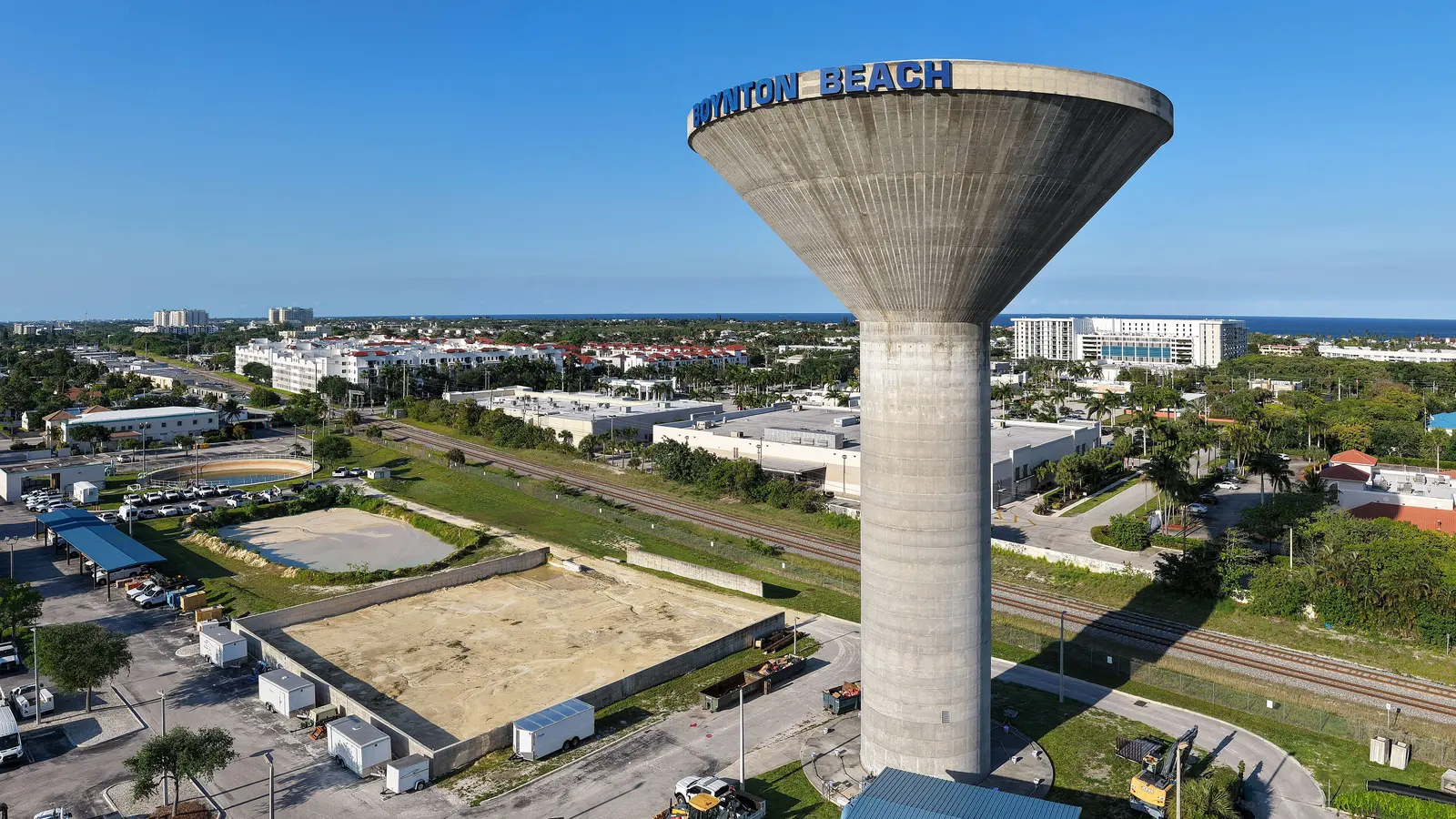 Boynton Beach, Florida: the city water tower and neighborhoods near the coast