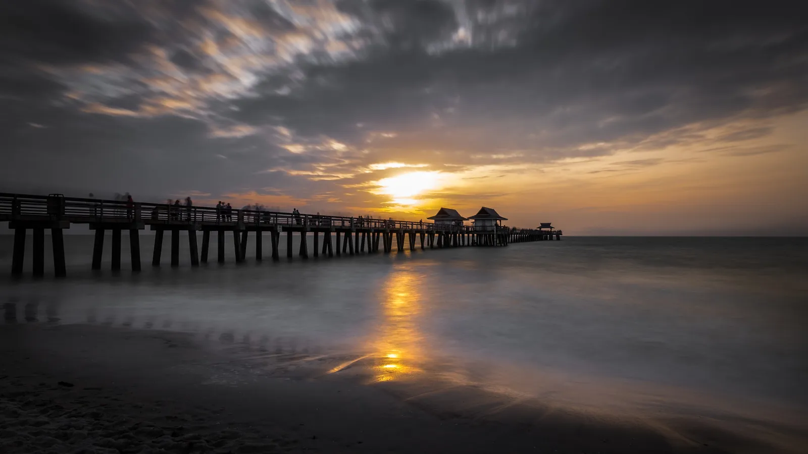 The Naples Pier at sunset over the Gulf, Naples, Florida