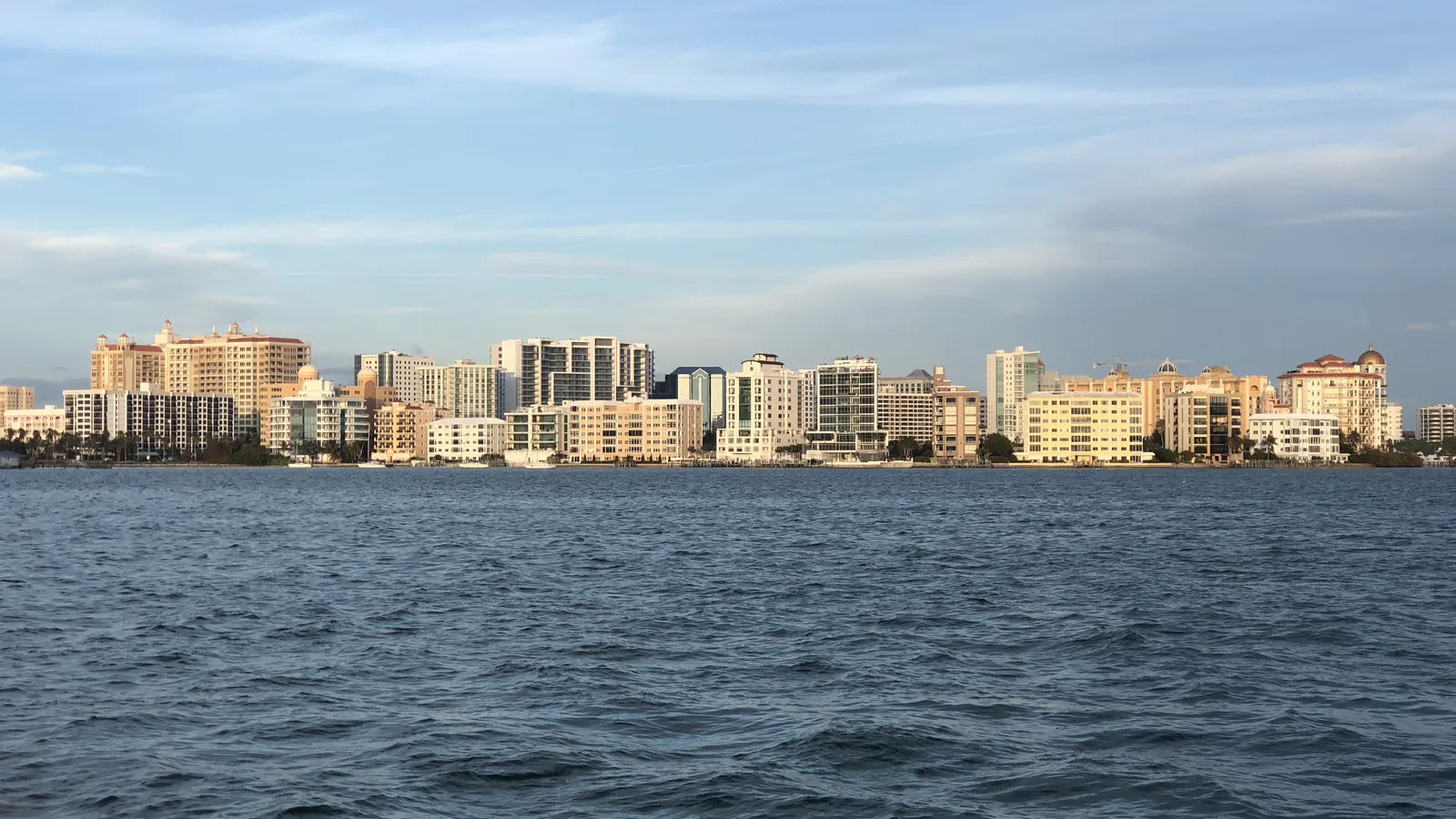 Downtown Sarasota skyline across Sarasota Bay, seen from Bird Key, Sarasota, Florida