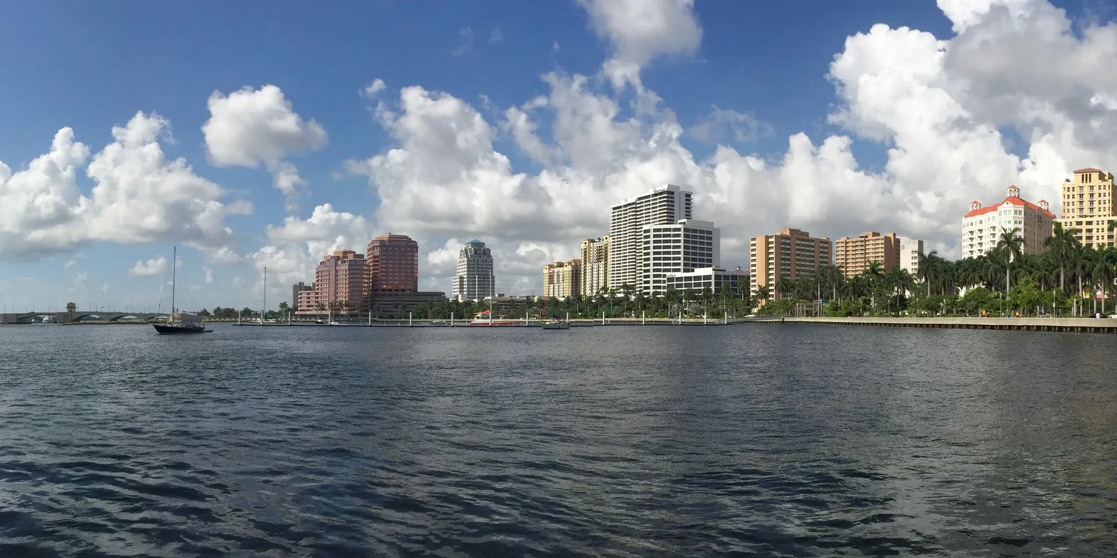 Downtown West Palm Beach skyline seen across the Intracoastal Waterway, Florida